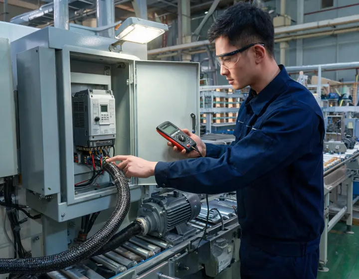 Variable frequency drive commissioning at an industrial motor control cabinet